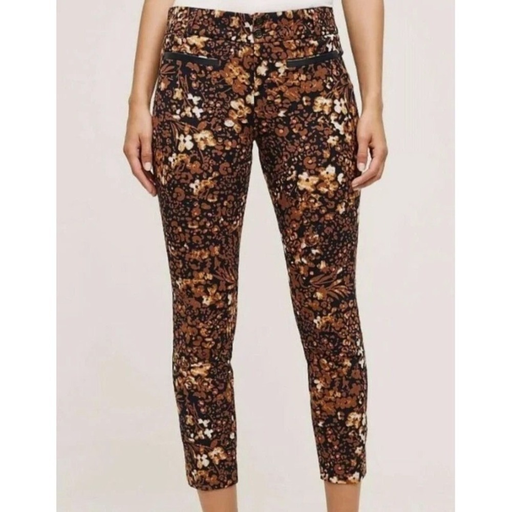 Anthropologie The Essential Slim Pants Women's 4  Brown Floral Stretch Trousers‎